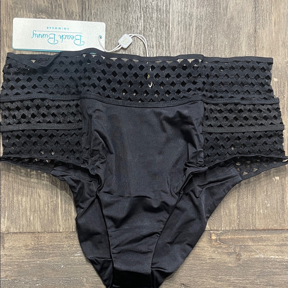 Beach Bunny Hayden Black Lattice High-Waisted Bikini Bottoms
